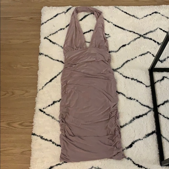 light purple halter ruched midi dress - Picture 2 of 5